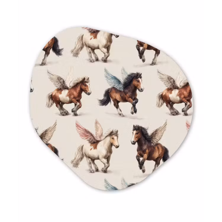 Paarden - Vleugels - Kleurrijk Wandcirkel Organisch Aluminium middel 851 -3d
