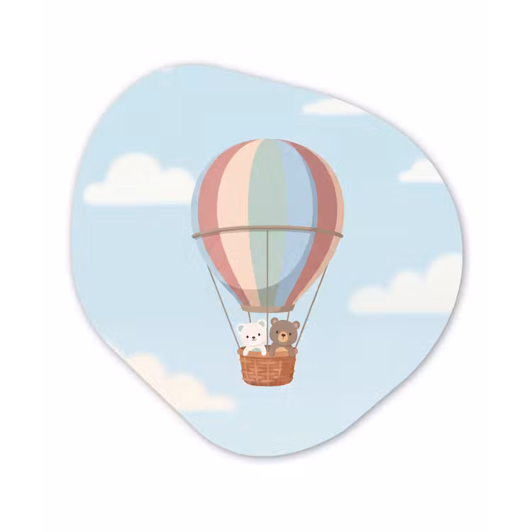 Luchtballon - Beren - Pastel Wandcirkel Organisch Aluminium middel -3d