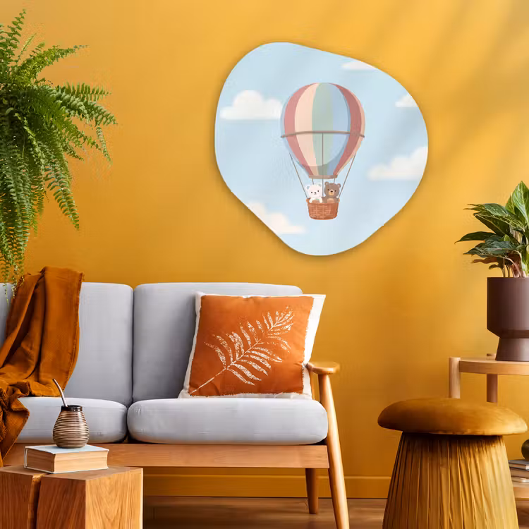 Luchtballon - Beren - Pastel Wandcirkel Organisch Aluminium middel -sfeer4