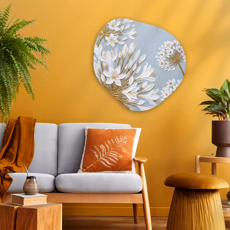 Illustratie - Bloemen - Blauw Wandcirkel Organisch Aluminium middel -sfeer4