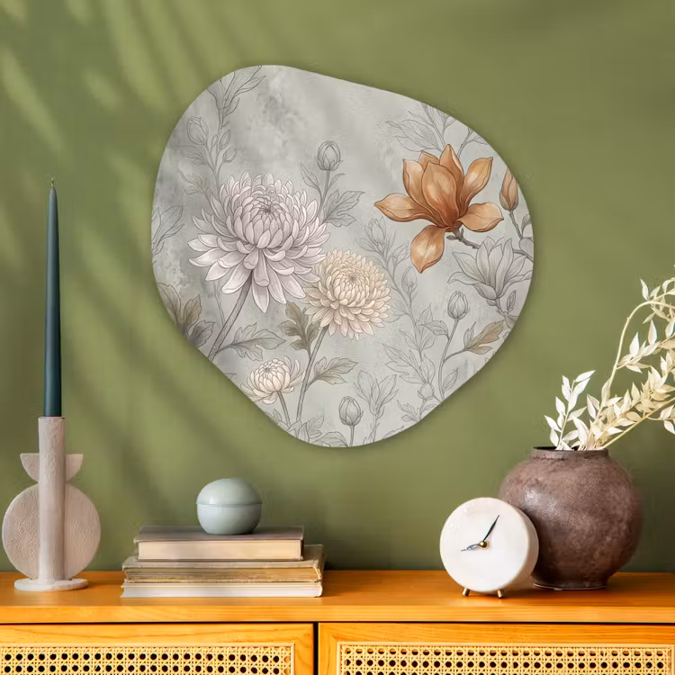 Illustratie - Bloemen - Groen Wandcirkel Organisch Aluminium middel -sfeer2