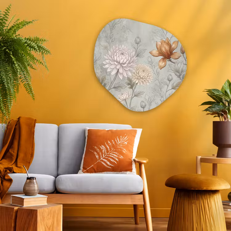 Illustratie - Bloemen - Groen Wandcirkel Organisch Aluminium middel -sfeer4