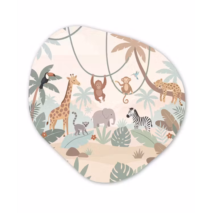 Jungle - Dieren - Groen Wandcirkel Organisch Aluminium middel -3d