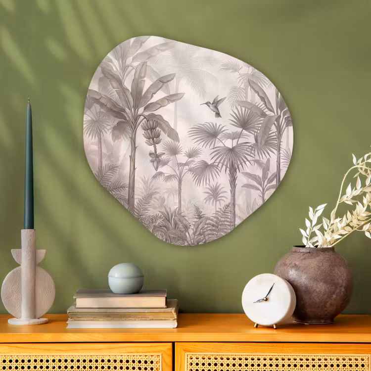 Jungle - Banenboom - Kolibrie - Beige Wandcirkel Organisch Aluminium middel -sfeer2