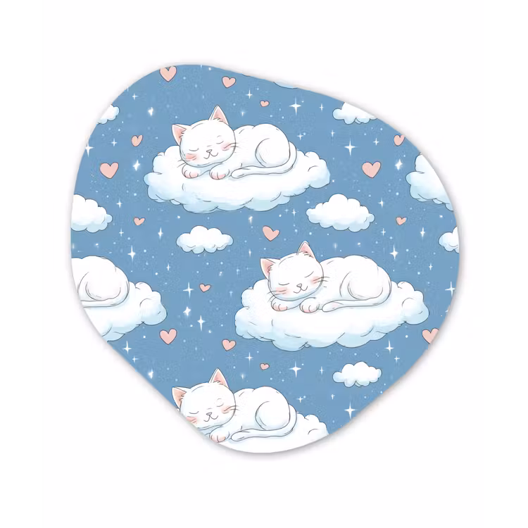 Kitten - Wolken - Blauw Wandcirkel Organisch Aluminium middel 851 -3d
