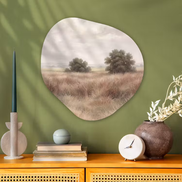 Landschap - Minimalistisch - Beige Wandcirkel Organisch Aluminium middel -sfeer2