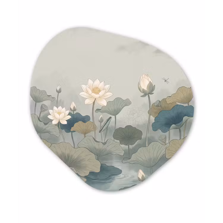 Lotus - Bloemen - Groen Wandcirkel Organisch Aluminium middel -3d