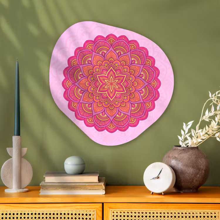 Mandala - Cirkel - Spiritueel - Oosters - Roze Wandcirkel Organisch Aluminium middel -sfeer2