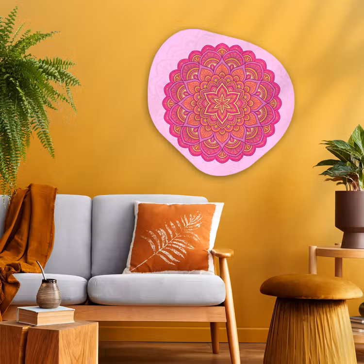 Mandala - Cirkel - Spiritueel - Oosters - Roze Wandcirkel Organisch Aluminium middel -sfeer4