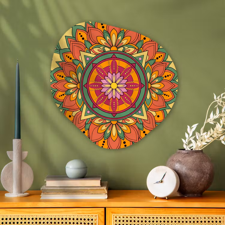 Mandala - Bloemen - Abstract - Kleurrijk Wandcirkel Organisch Aluminium middel -sfeer2