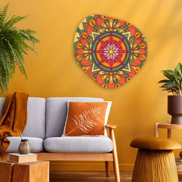 Mandala - Bloemen - Abstract - Kleurrijk Wandcirkel Organisch Aluminium middel -sfeer4