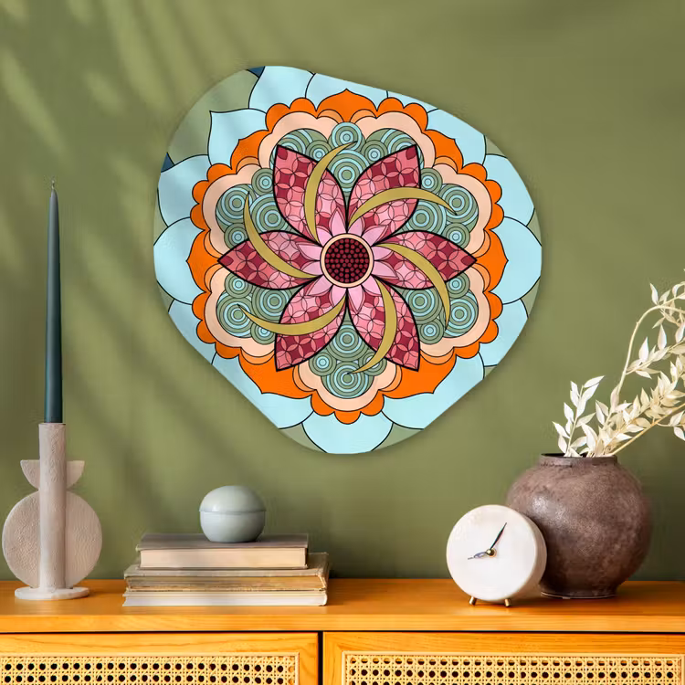 Mandala - Geometrisch - Kunst - Decoratief - Kleurrijk Wandcirkel Organisch Aluminium middel -sfeer2