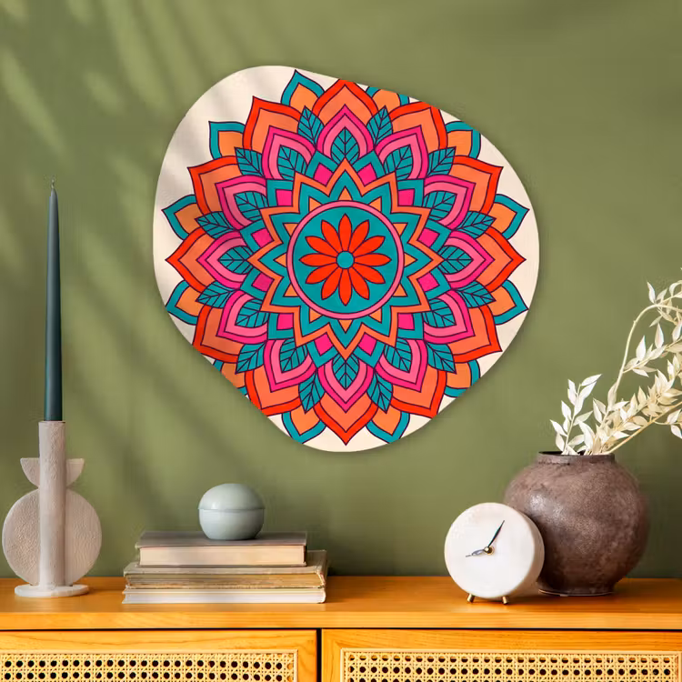 Mandala - Patroon - Abstract - Kleurrijk - Modern Wandcirkel Organisch Aluminium middel -sfeer2