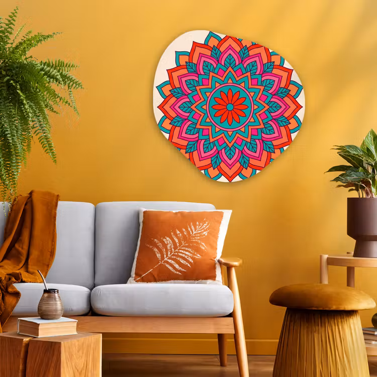 Mandala - Patroon - Abstract - Kleurrijk - Modern Wandcirkel Organisch Aluminium middel -sfeer4