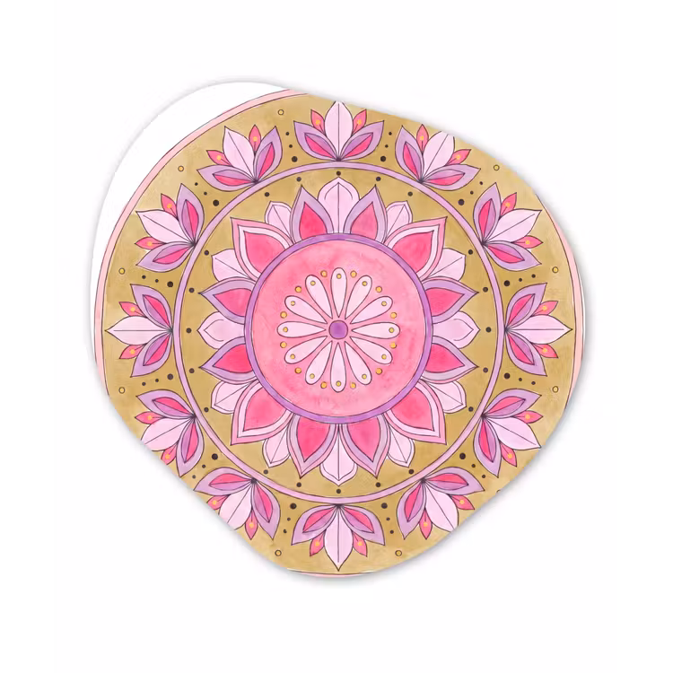 Mandala - Patroon - Kunst - Aquarel - Roze Wandcirkel Organisch Aluminium middel -3d