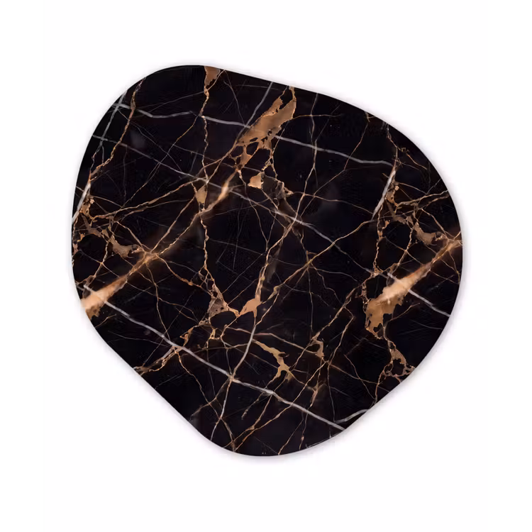 Marmer - Goud - Abstract - Zwart Wandcirkel Organisch Aluminium middel -3d