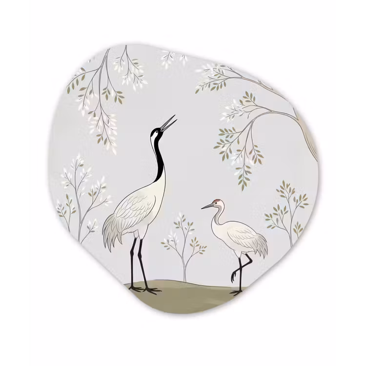 Minimalistisch - Kraanvogels - Blauw Wandcirkel Organisch Aluminium middel -3d