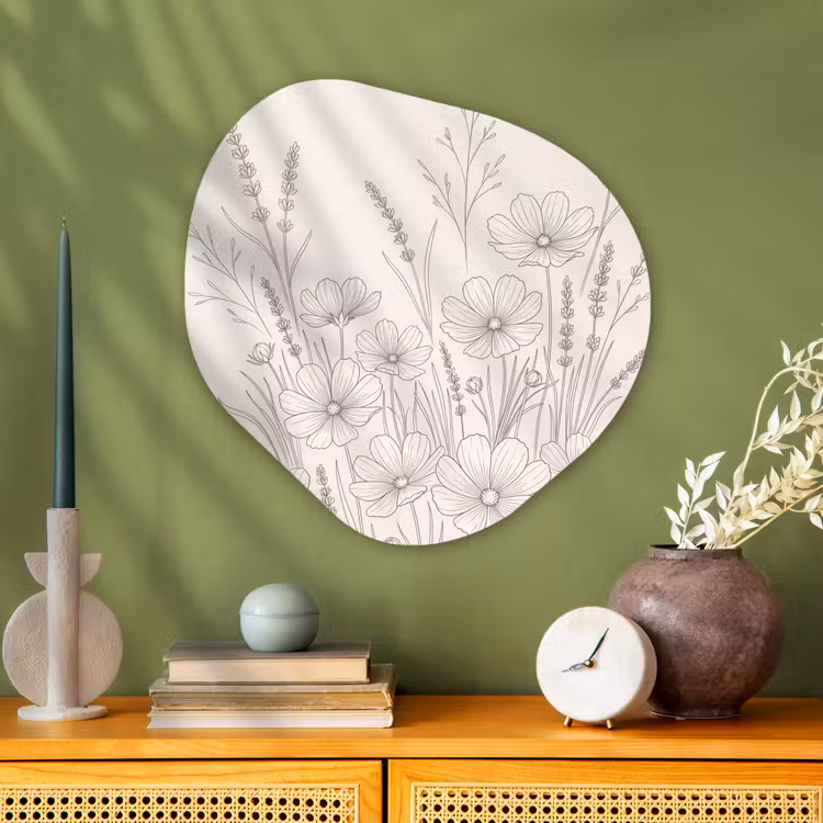 Minimalistisch - Modern - Bloemen - Beige Wandcirkel Organisch Aluminium middel -sfeer2