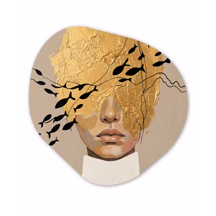 Modern - Vrouw - Goud Wandcirkel Organisch Aluminium middel -3d