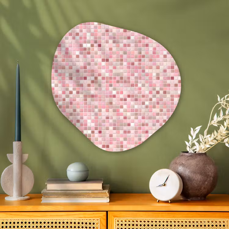 Mozaïek - Patroon - Roze Wandcirkel Organisch Aluminium middel 851 -sfeer2