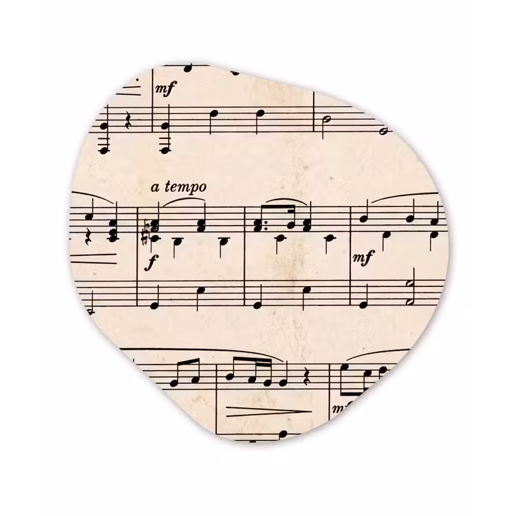 Muzieknotatie - Notenbalken - Kunst - Klassiek - Beige Wandcirkel Organisch Aluminium middel -3d