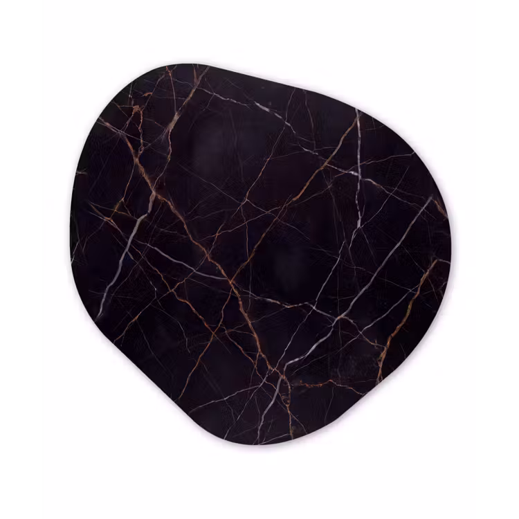 Natuursteen - Marmerpatroon - Abstract - Modern - Zwart - Goud Wandcirkel Organisch Aluminium middel -3d