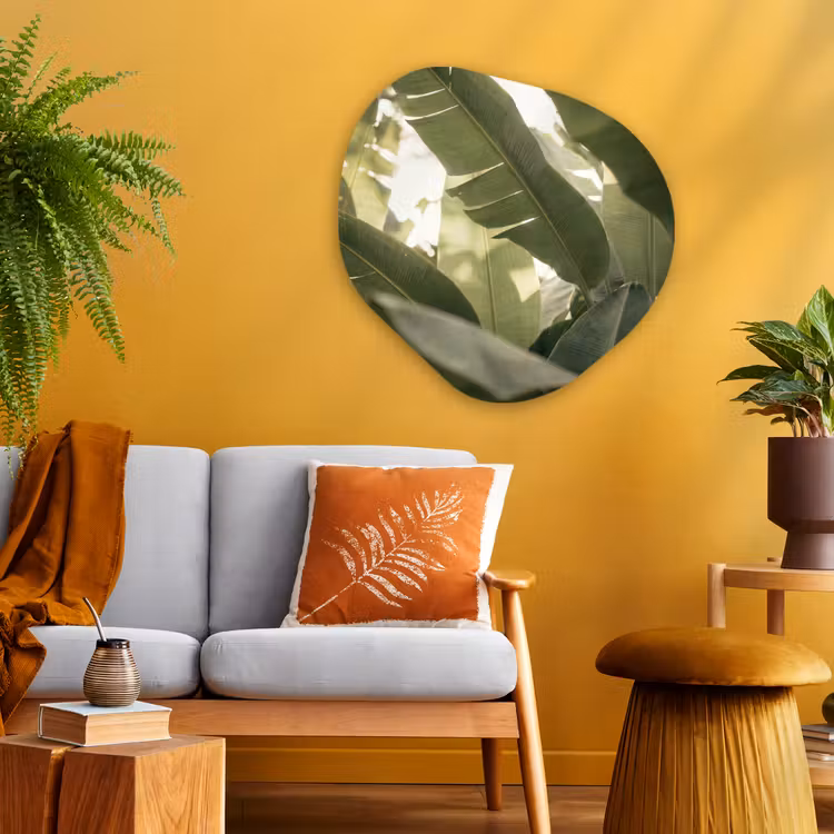 Natuur - Bladeren - Groen - Tropisch - Detail Wandcirkel Organisch Aluminium middel -sfeer4