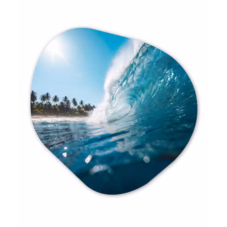 Oceaan - Golf - Strand - Natuur - Blauw Wandcirkel Organisch Aluminium middel -3d