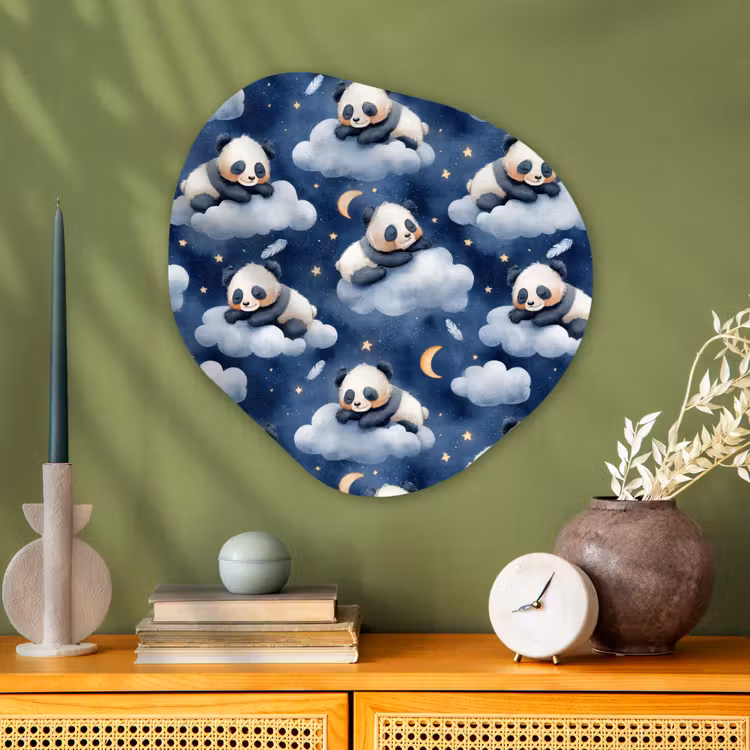 Panda's - Slapen - Blauw Wandcirkel Organisch Aluminium middel 851 -sfeer2