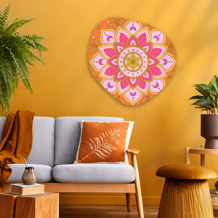 Patroon - Bloemmotief - Decoratie - Abstract - Roze Wandcirkel Organisch Aluminium middel -sfeer4