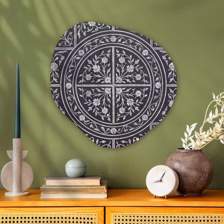 Patroon - Bloemmotief - Decoratie - Klassiek - Zwart Wandcirkel Organisch Aluminium middel -sfeer2