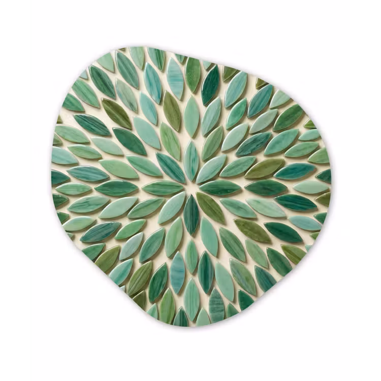 Patroon - Blad - Groen - Abstract Wandcirkel Organisch Aluminium middel -3d