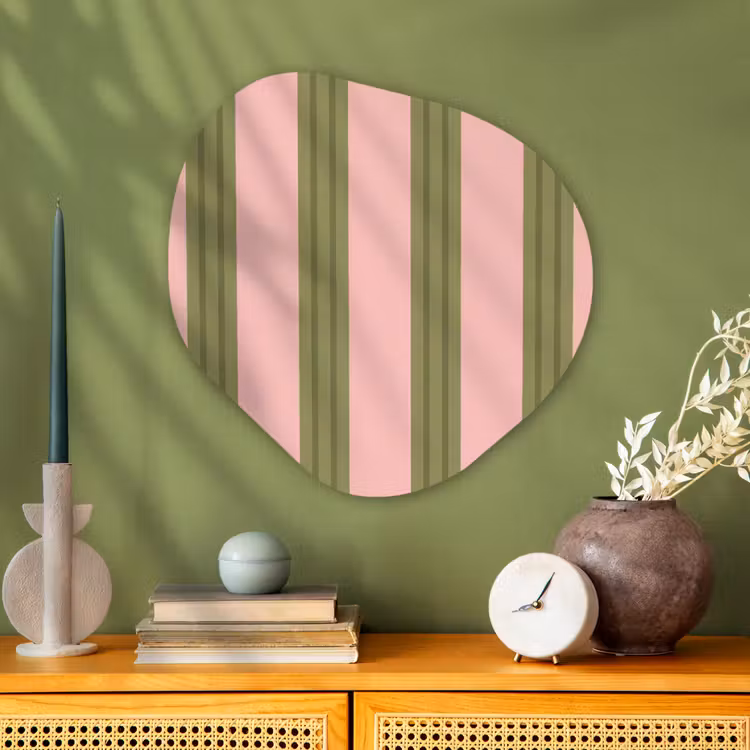 Patroon - Strepen - Abstract - Roze - Groen Wandcirkel Organisch Aluminium middel -sfeer2