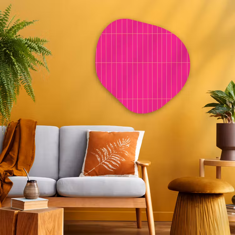 Patroon - Tegel - Magenta - Roze Wandcirkel Organisch Aluminium middel 851 -sfeer4