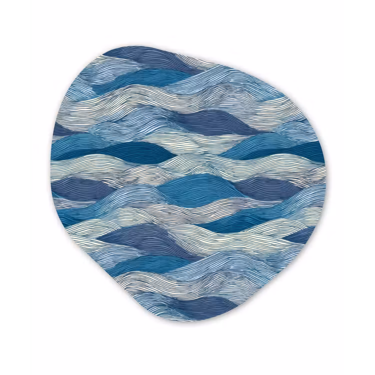 Getekend - Blauw - Wit - Golvend - Streepjes Wandcirkel Organisch Aluminium middel 851 -3d