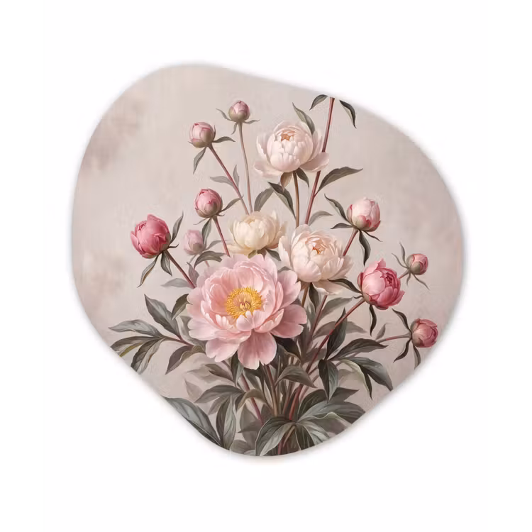 Pioenrozen - Boeket - Roze Wandcirkel Organisch Aluminium middel -3d