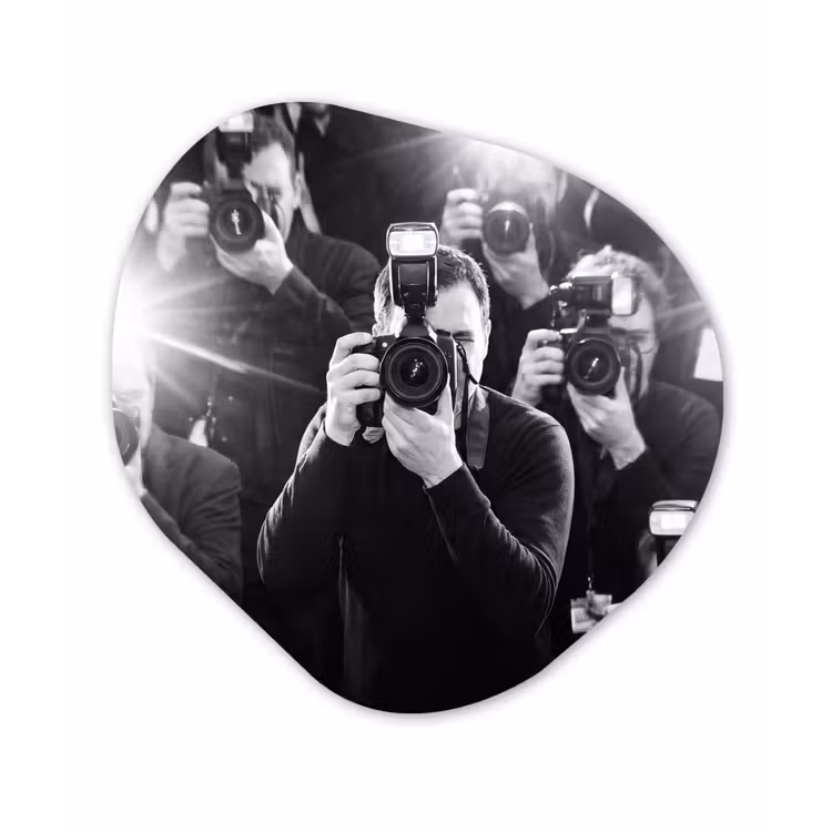 Mensen - Camera - Flitslicht - Zwart-wit - Media Wandcirkel Organisch Aluminium middel -3d