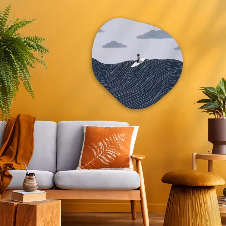 Persoon - Surfen - Oceaan - Natuur - Modern Wandcirkel Organisch Aluminium middel -sfeer4