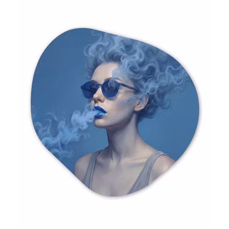 Portret - Zonnebril - Rook - Abstract - Blauw Wandcirkel Organisch Aluminium middel -3d