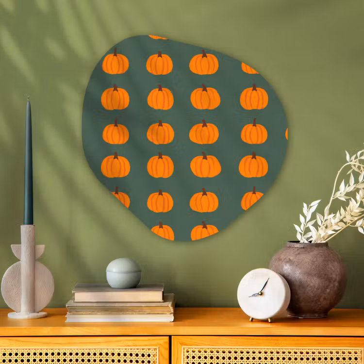Pompoen - Patroon - Oranje Wandcirkel Organisch Aluminium middel 851 -sfeer2