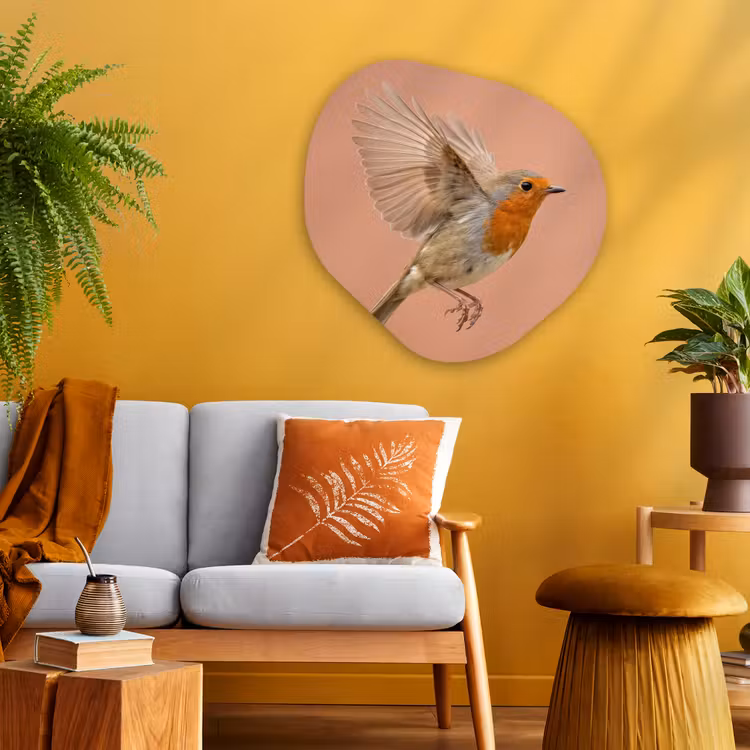 Roodborst - Natuur - Roze Wandcirkel Organisch Aluminium middel -sfeer4