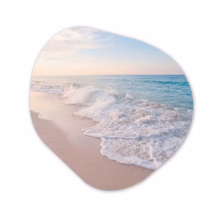 Zee - Golven - Strand - Natuur - Wit Wandcirkel Organisch Aluminium middel -3d