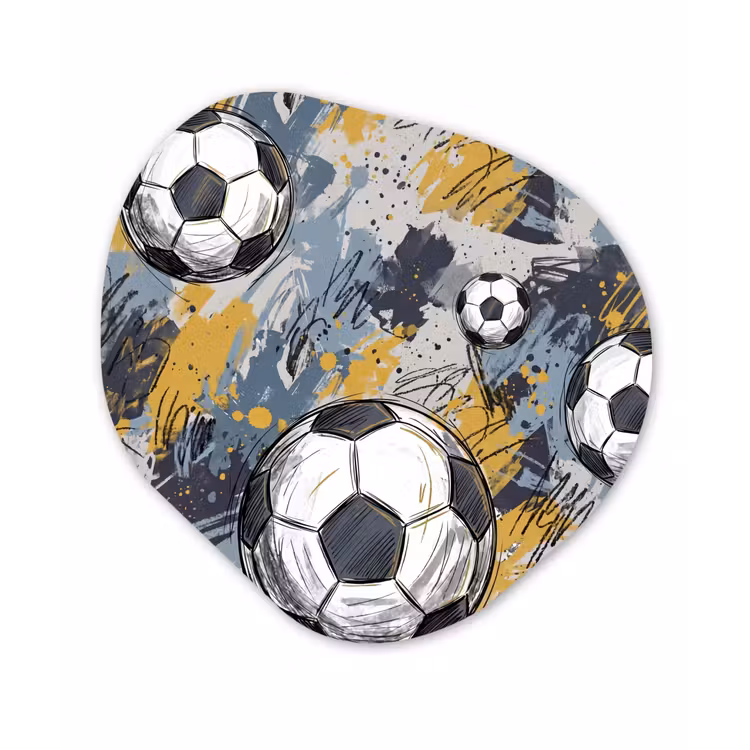 Voetbal - Abstract - Sport - Kleurrijk Wandcirkel Organisch Aluminium middel -3d