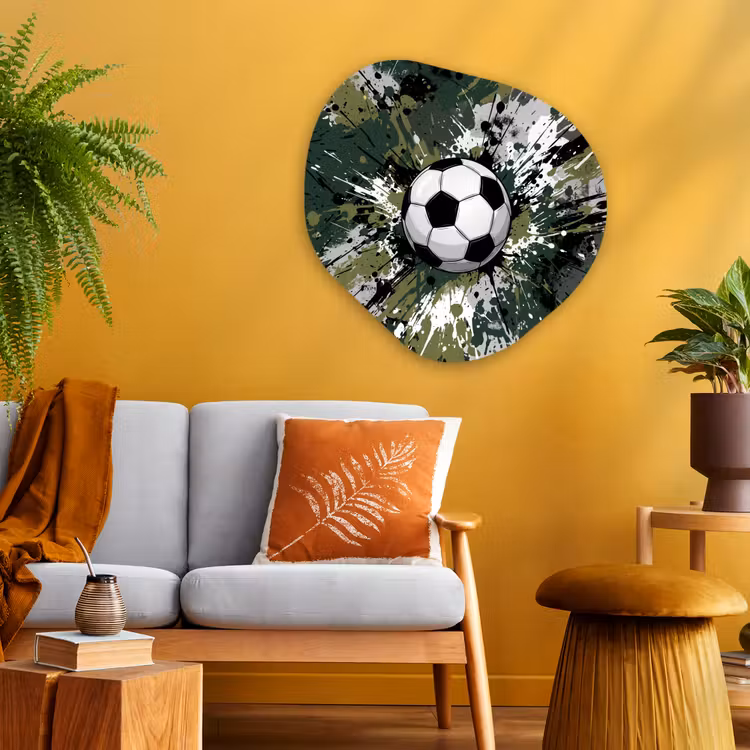 Voetbal - Verf - Spetters - Groen Wandcirkel Organisch Aluminium middel -sfeer4