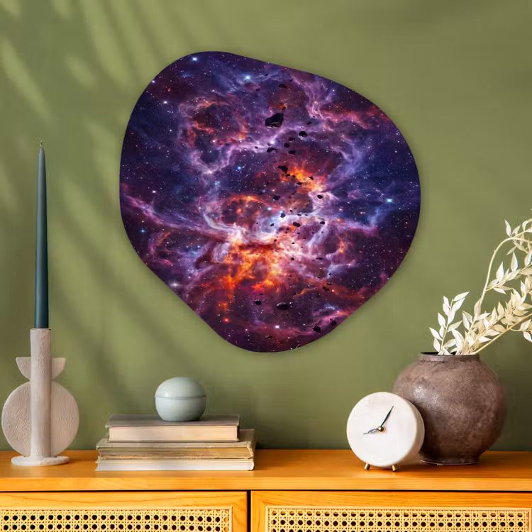 Space - Stars - Abstract - Colorful Wandcirkel Organisch Aluminium middel -sfeer2