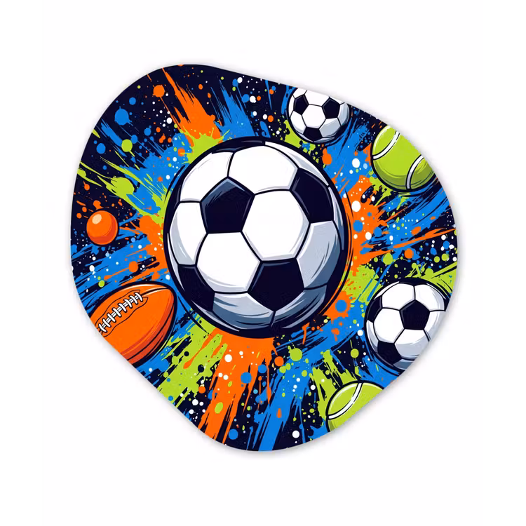 Sport - Ballen - Kleurrijk Wandcirkel Organisch Aluminium middel -3d