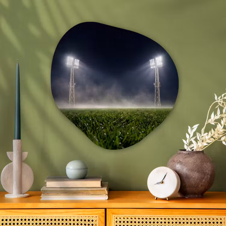 Stadion - Lichtmast - Sport - Nacht Wandcirkel Organisch Aluminium middel -sfeer2