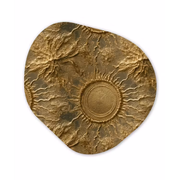 Zon - Reliëf - Antiek - Goud Wandcirkel Organisch Aluminium middel 851 -3d