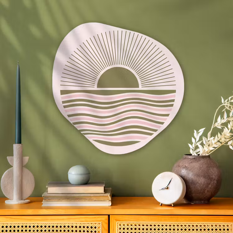 Zon - Zee - Abstract - Modern - Roze Wandcirkel Organisch Aluminium middel -sfeer2
