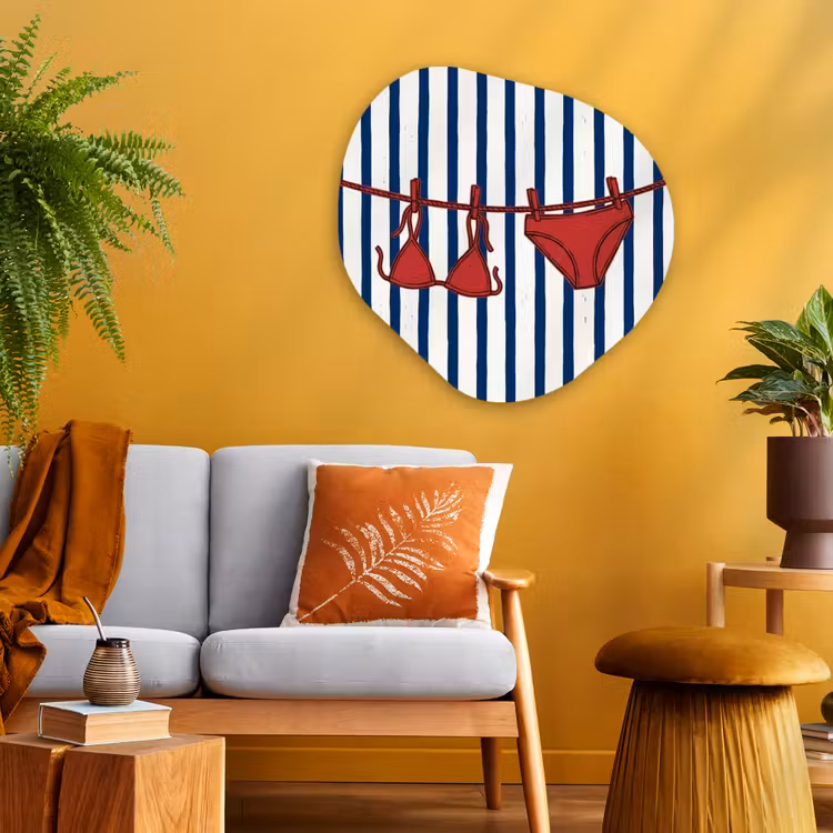 Badkleding - Waslijn - Zomer - Illustratie - Rood Wandcirkel Organisch Aluminium middel -sfeer4